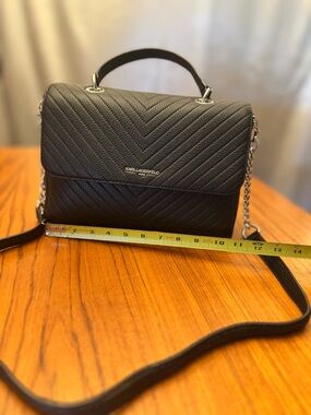 Karl Lagerfeld Black Quilted Top-Handle Satchel with Chain Strap